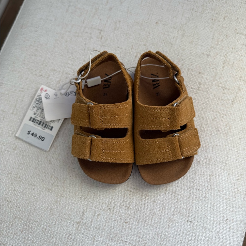 Zara Kids Tan Suede Double-Strap Sandals